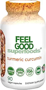 FeelGood Superfoods 1000mg Kurkumin Kapseln, mit 95% Curcumin Extrakt und Schwarz Pfeffer Extrakt, 90 Count
