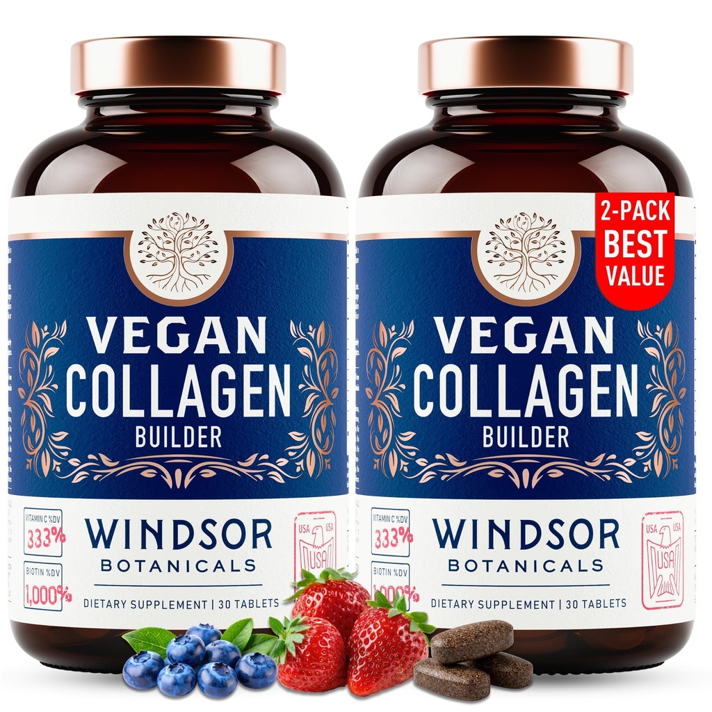 Vegan Collagen für Damen und Herren - Bio-Superfood, Aminosäuren Glycin, Lysin, Proline für gesunde Haut, Haar, Nägel - Pflanzenbasierte Collagen Booster Ergänzungen - 60 Glutenfreie vegetarische Pillen