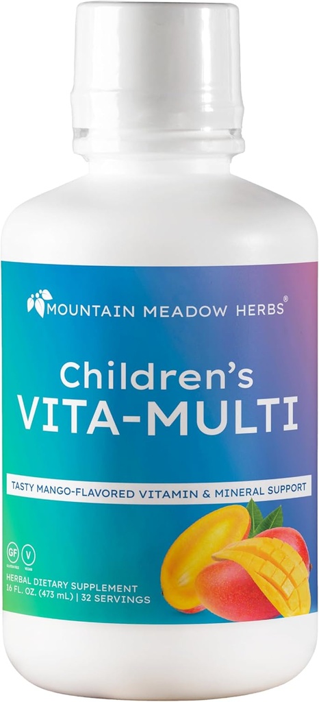 Mountain Meadow Herbs Kinder Vita-Multi: Blended Vitamin & Mineral Supplement - Fast Absorbierende flüssige Kinder Vitamine mit Früchten, Grünen und Augenschutz Lutein (16 oz.)