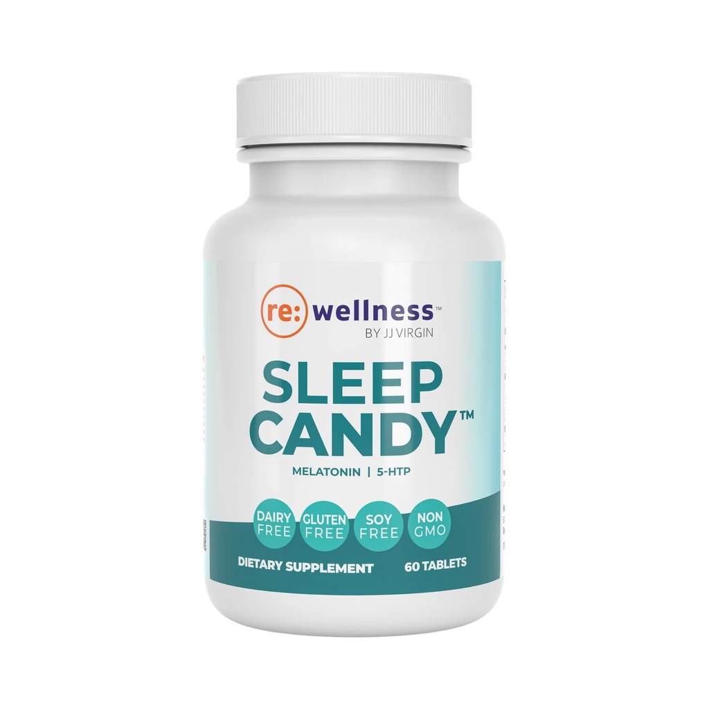 Reignite Wellness von JJ Virgin | Sleep Candy | Chewable 5-HTP-Ergänzung mit Inositol, Vitamin B6, Melatonin & L-Theanin für Erwachsene | Lemon Flavor | 60 Tabletten