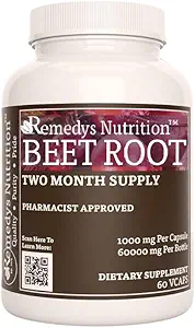 Remedys Ernährung Beet Root | 1.000 mg, 60 Vegan Kapseln pflanzliche Nahrungsergänzung | Zwei Monate Versorgung