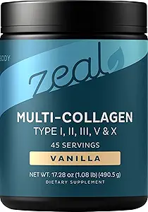 Premium Multi Collagen Peptides Protein Powder (1, 2, 3, 5 & 10) mit Vitamin C, Biotin, Hyaluronsäure, für Haarhaut und Nägel - Marine, Rinder, Huhn & Eggshell (Vanilla, 45 Servierungen)