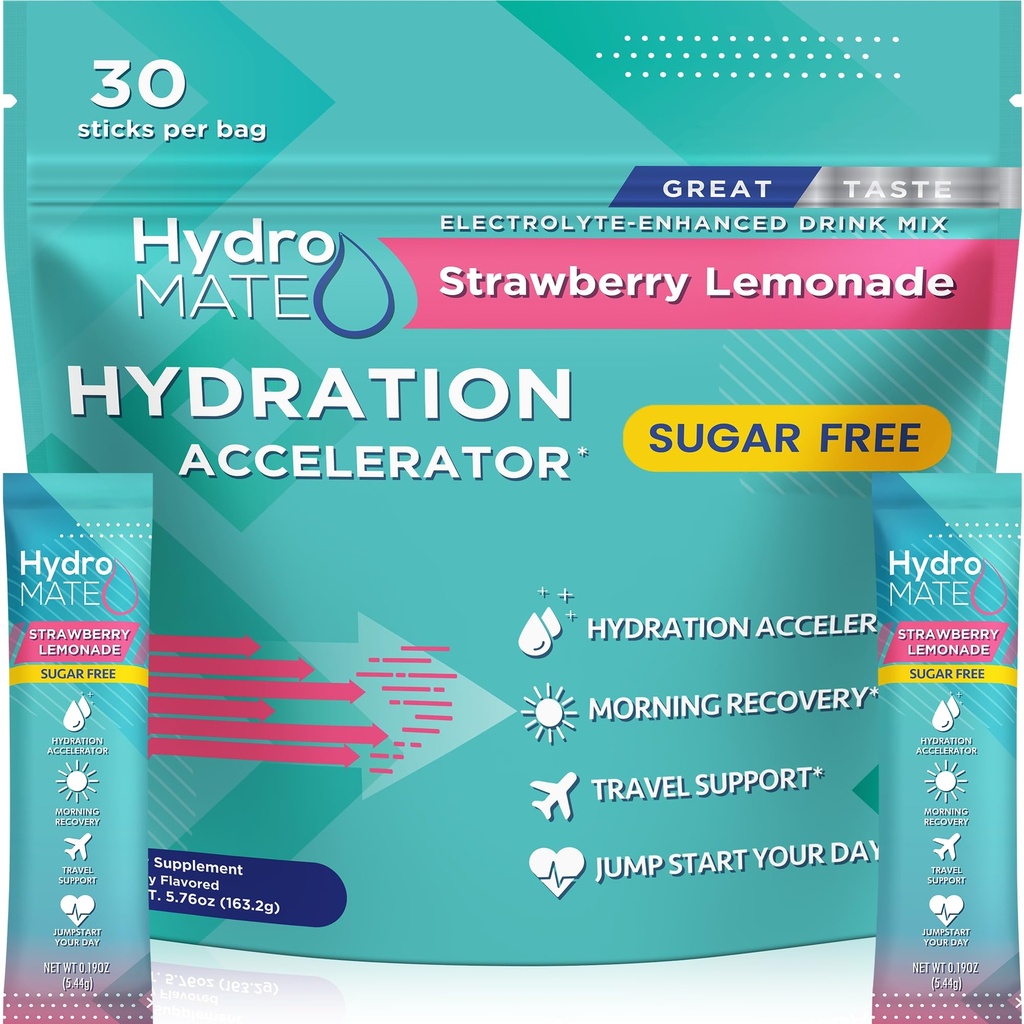 Elektrolyt-Pulver Sugar-Free Hydration Packets Strawberry Lemonade HydroMATE 30 Sticks