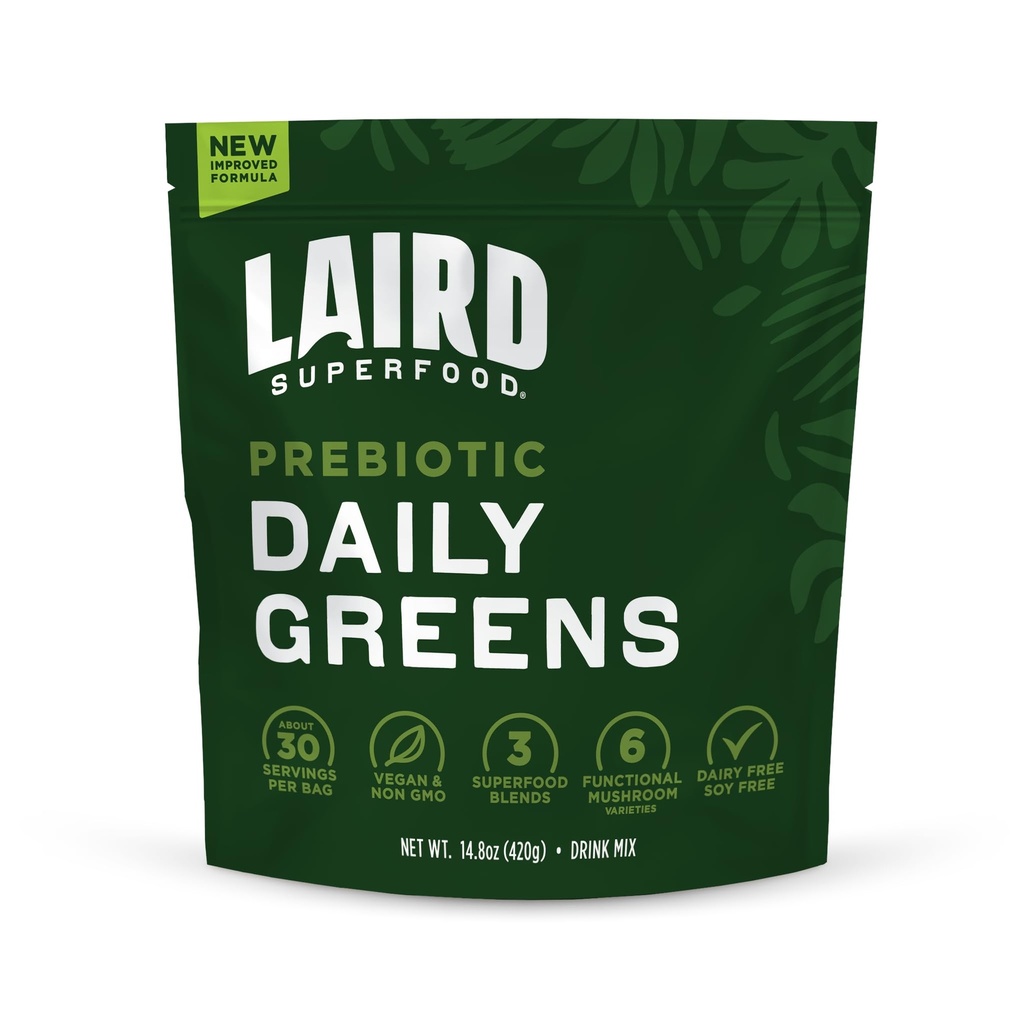 Laird Superfood Prebiotic Daily Greens Powder – Essential Vitamins & Minerals - Prebiotic Fiber, Adaptogen and Fruits & Vegetables – Unterstützt Gut Health – Non-GMO, Vegan - 14.8 Unze Tasche, 1 Packung