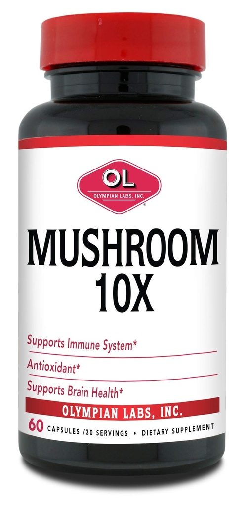 Olympian Labs 10X Mushroom Supplement Kapseln - Umfassende Formel Unterstützung Immunsystem, Antioxidans, Gehirngesundheit - 60 Kapseln (30 Portionen)