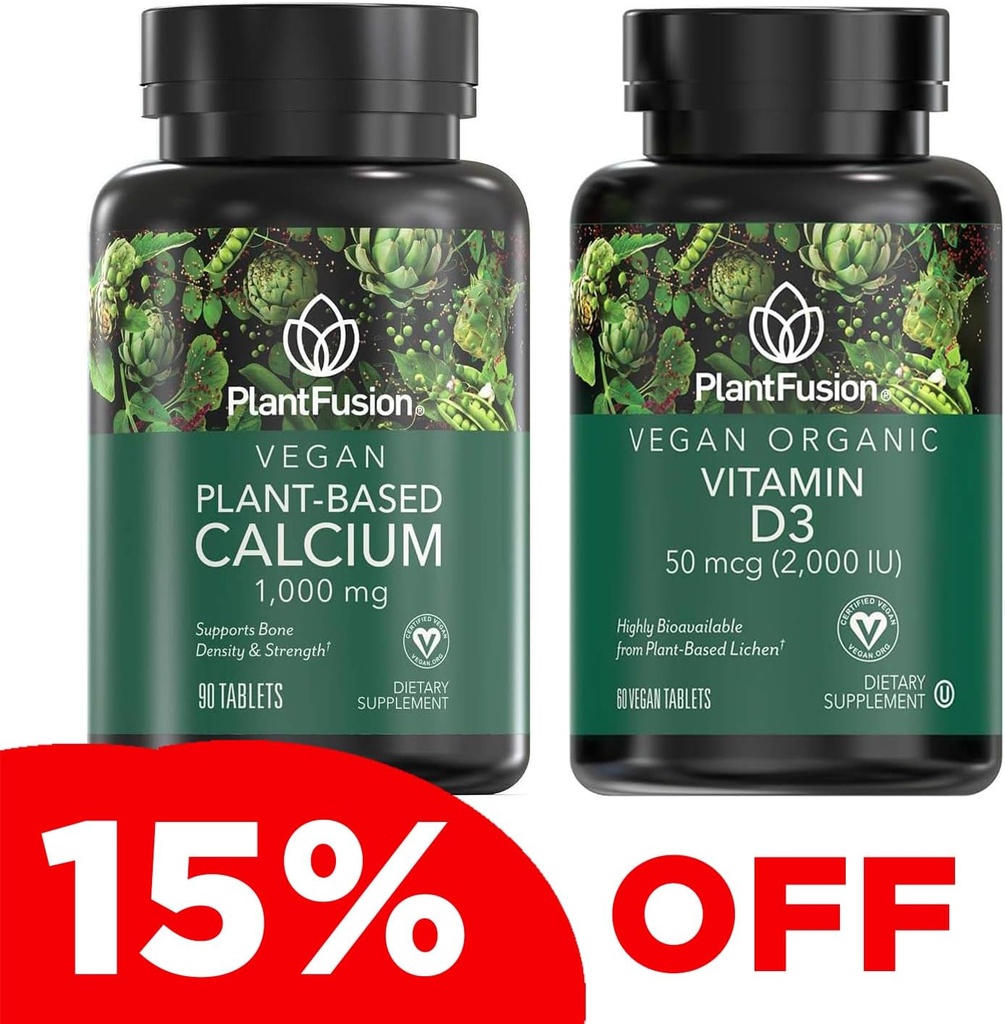 PlantFusion Vegan Calcium & D3 Bundle - Premium Plant Based Calcium 1000mg und D3 2000IU Ergänzungen für Knochenwachstum, Dichte und Stärke & Immununterstützung
