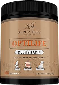OptiLife Dog Multivitamin Powder - Adult Dog Multivitamin mit Probiotika, Allergy-Unterstützung, Gelenk-Unterstützung, Skin & Coat-Unterstützung - Hunde-Vitamine und Ergänzungen - Multivitamin für Hunde (60 Servietten)