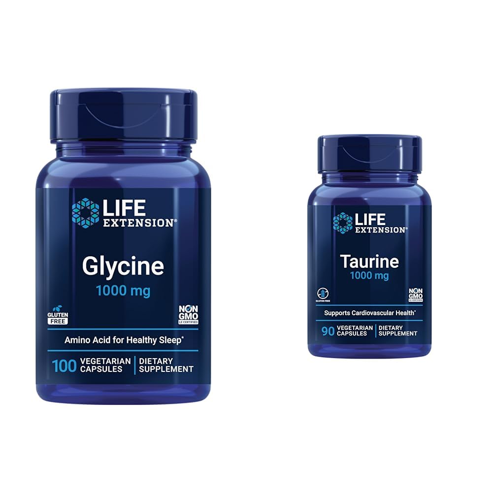 Life Extension Glycine 1000 mg, fördert Entspannung, Gesunde Schlaf & Taurine, Pure Taurine Aminosäure Supplement, Herz, Leber und Gehirn Gesundheit