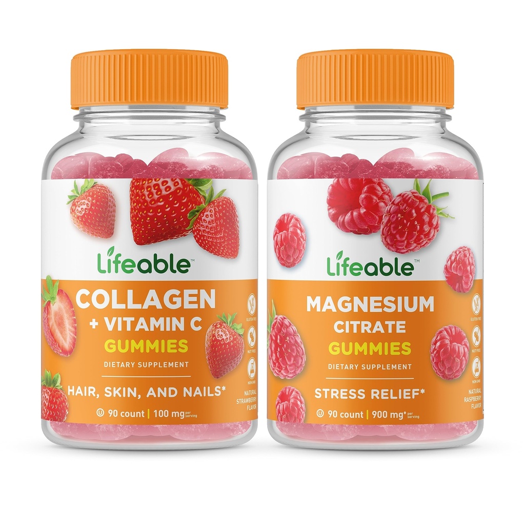 Lebensfähiges Kollagen & Vitamin C + Magnesium, Gummie Bundle - Große Verkostung, Vitamin-Ergänzung, Glutenfrei, GVOfrei, Kaugummi