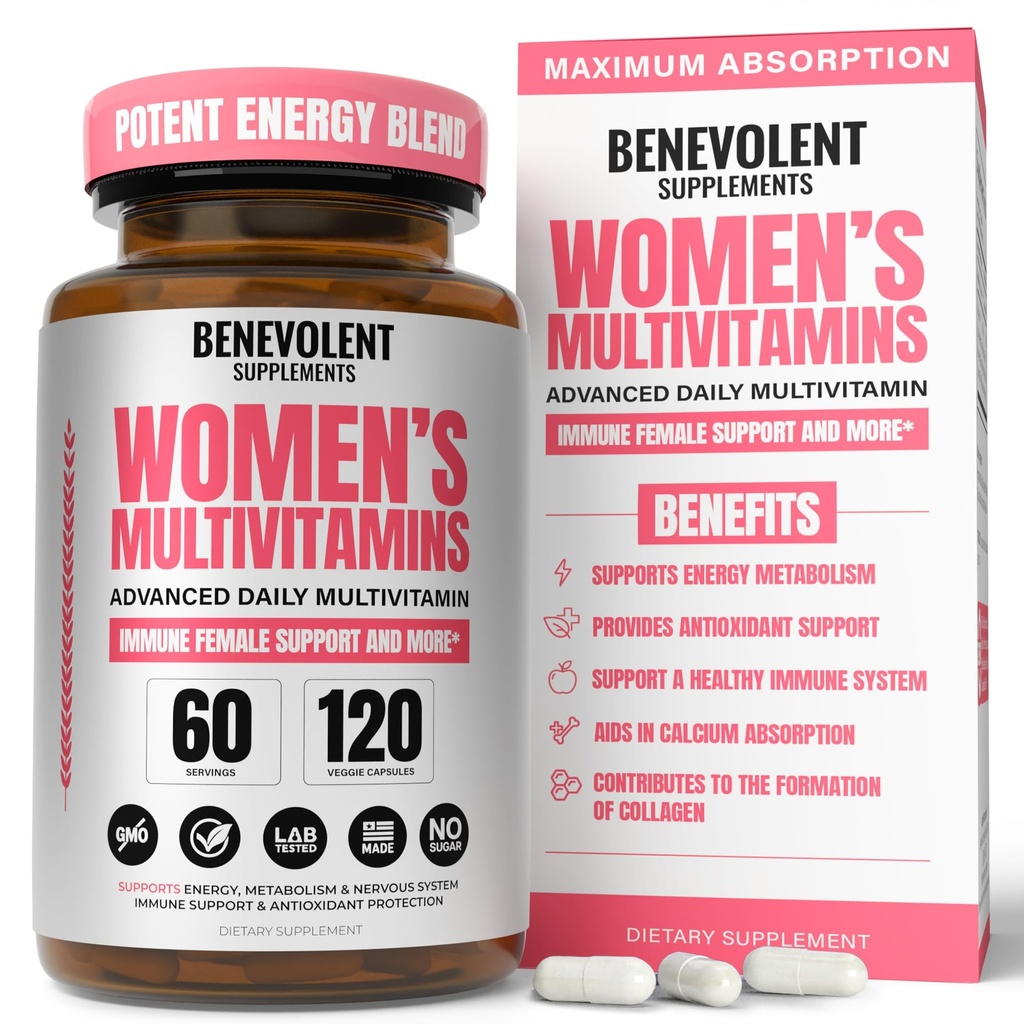 Multivitamin für Frauen - Nahrungsergänzungsmittel für Energie, Immunität und weibliche Unterstützung - Tägliche Vitamine für Frauen mit Biotin, Calcium, Magnesium - Non-GMO, Vegetarische Frauen Multivitamin - 120 Caps