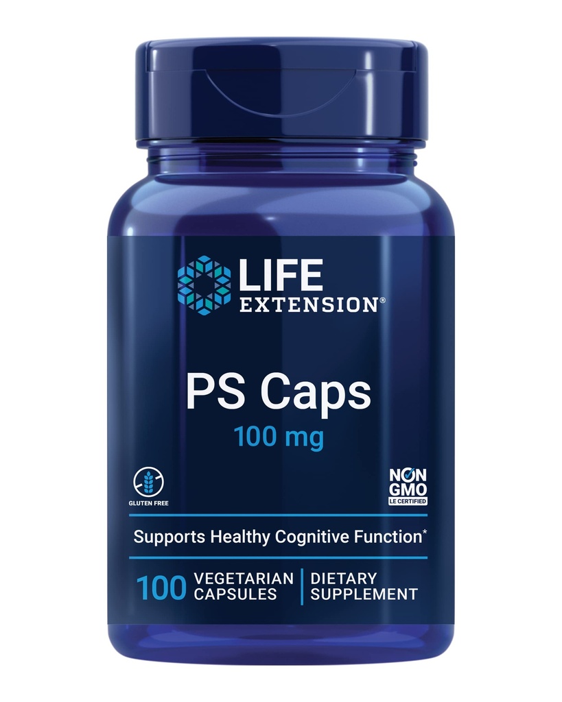 Life Extension PS Caps, Phosphatidylserin, für kognitive Leistung, Glutenfrei, Non-GMO, Vegetarisch, 100 Kapseln