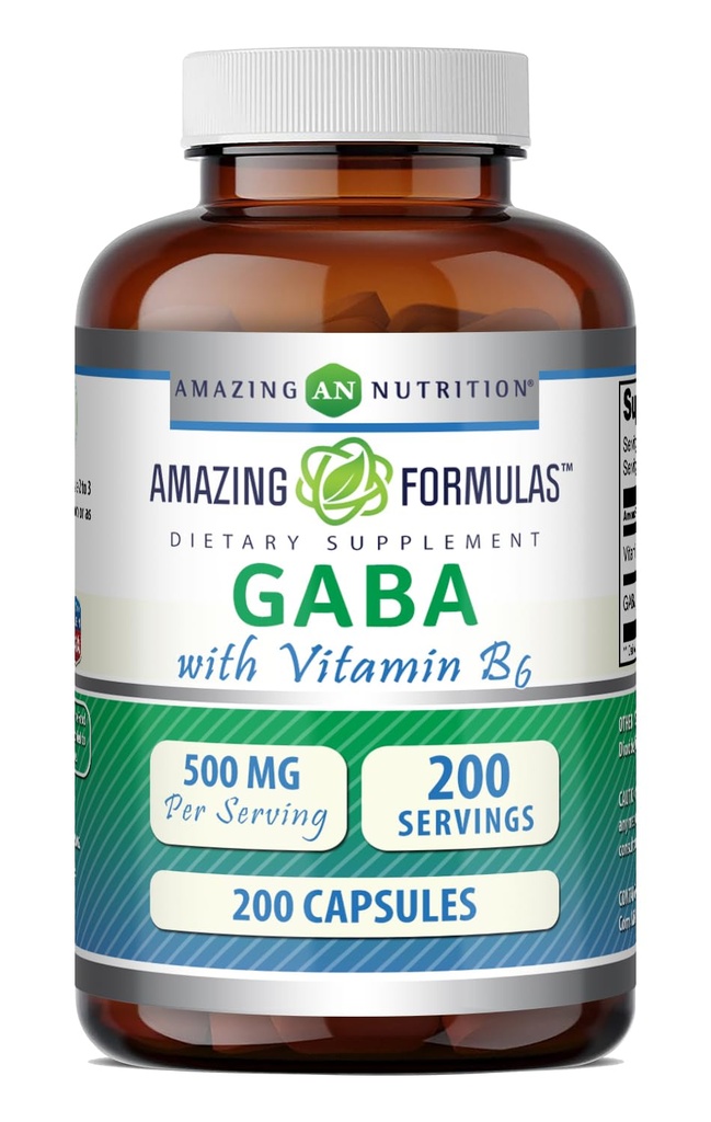 Erstaunliche Formeln GABA mit Vitamin B6 Ergänzung | 500 Mg Pro Servieren | 200 Kapseln | Non-GMO | Gluten Free | Made in USA