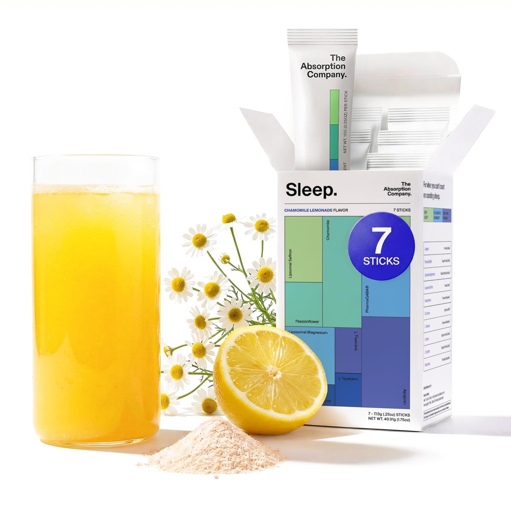 Schlafhilfe-Pulver - Beruhigungsgetränk für tiefen Schlaf mit Liposomal Saffron, Magnesium & PharmaGABA Melatonin-freie natürliche Ergänzung zu reduzieren Stress und verbessern Schlafqualität Kamille Lemonade 7 Sticks
