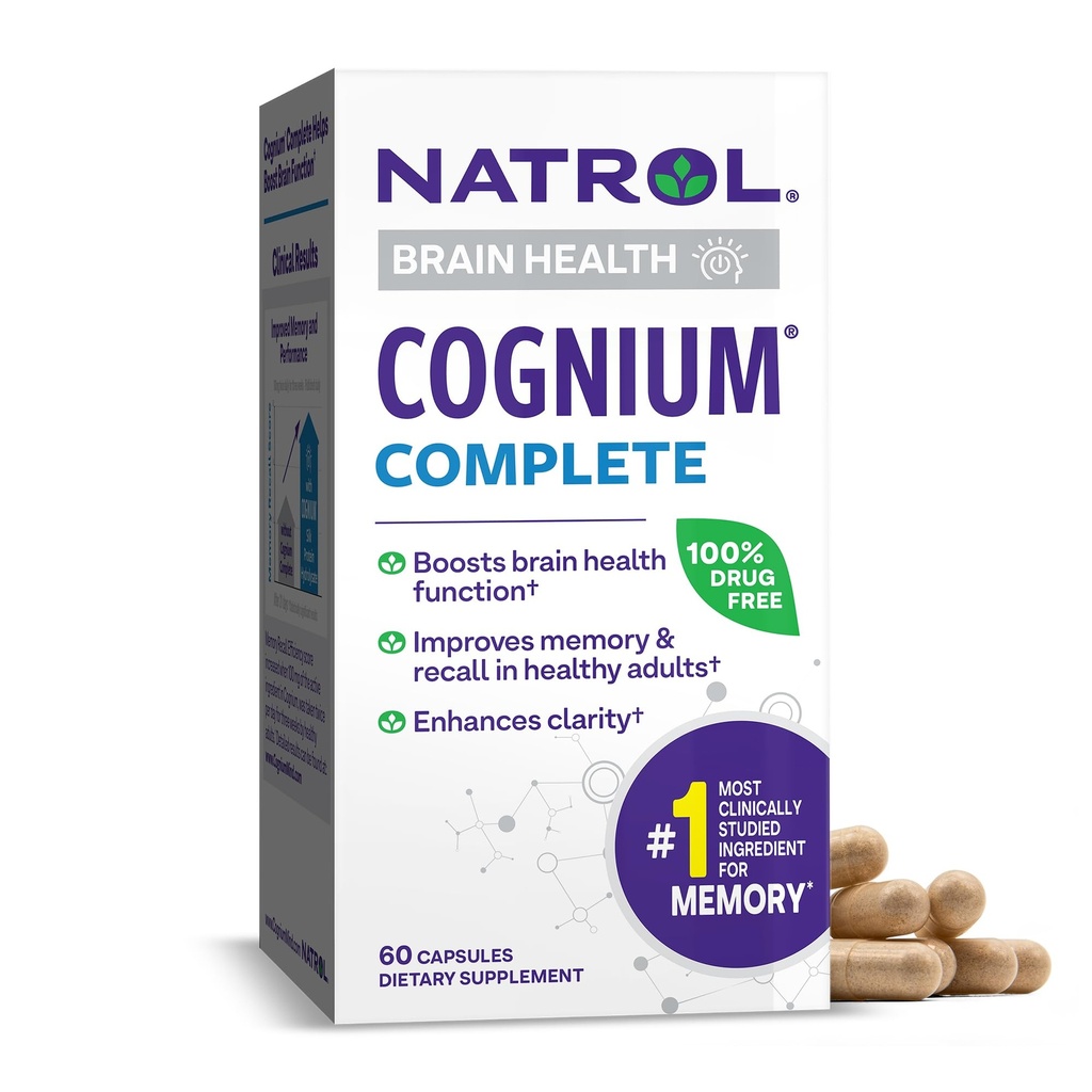 Natrol Cognium Komplett, Nahrungsergänzungsmittel für Gehirngesundheit, Gehirngesundheit Ergänzungen für Erwachsene, 60 Kapseln, 30 Tage Versorgung