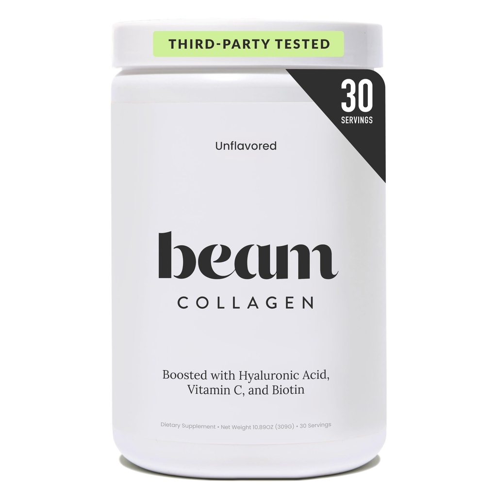Beam Collagen Powder, Kollagen für Frauen, Kollagen mit Hyaluronsäure, Collagen Peptide Typ 1 und 3, mit Biotin, Gras Fed Bovine, Third-Party getestet, Beste für Kaffee, Vitamin C, 30 Servierungen