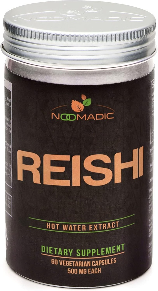 Noomadic Reishi Mushroom, 60 Kapseln, 500mg Jede, allgemeine Wellness & Langlebigkeit, Heißwasserextrakt, Fruchtkörper, 30% Beta-D-Glucans