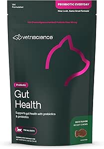 VetriScience Gut Health Chews, Probiotic Everyday Digestive Supplement für Katzen, Pet Probiotics für Verdauungsunterstützung, Gas und Durchfall, Immununterstützung, 120 Millionen CFU pro Kau, Duck, 60 Count