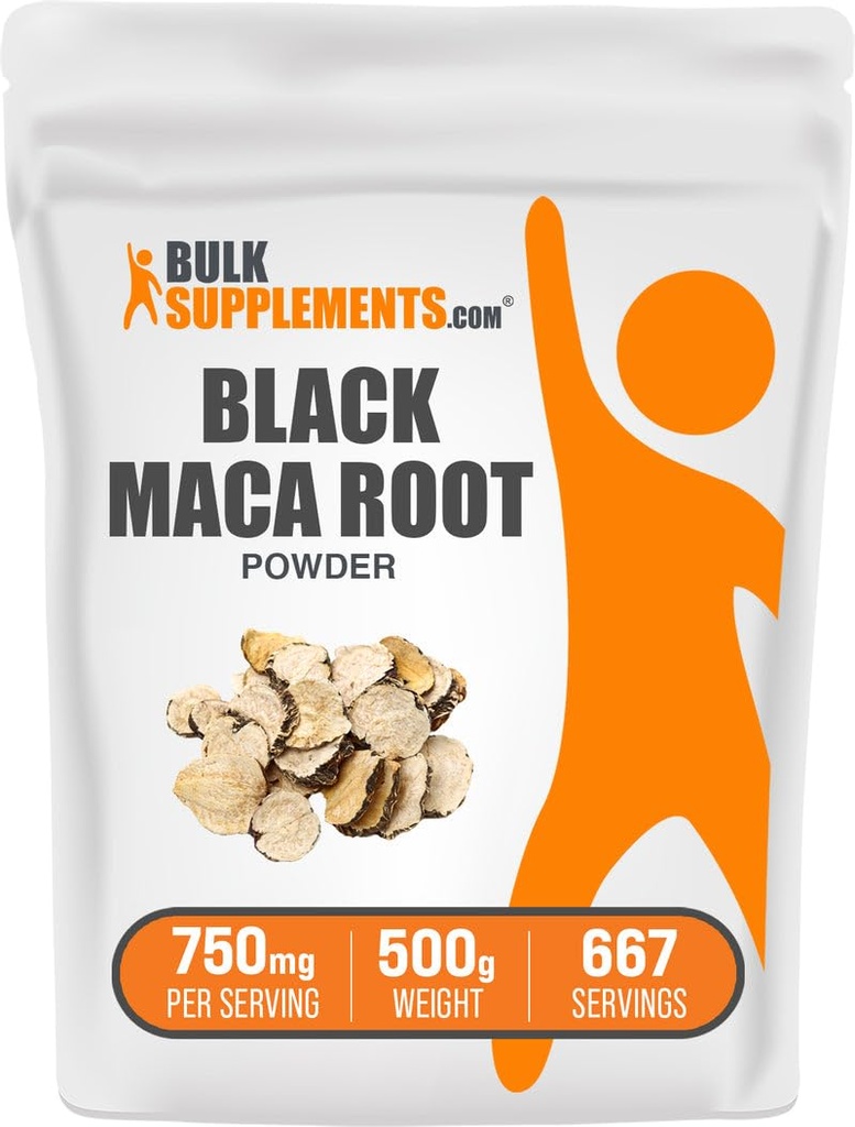 BulkSupplements.com Black Maca Powder - Black Maca Root Supplement, Kräuterergänzung für Herren & Frauen - Vegan, Glutenfrei, 750mg pro Servierung, 500g (1.1 lbs) (Pack von 1)