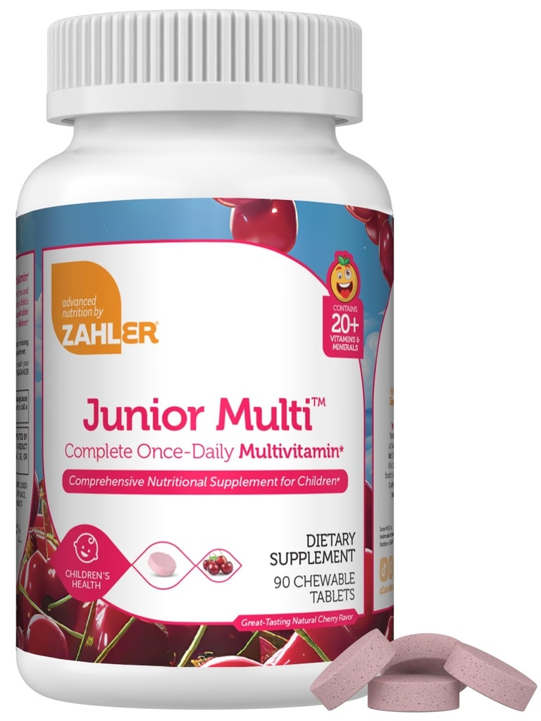 Zahler Kids Multivitamin Kaubares Vitamin Tablet - Komplettes ein tägliches Vitamin Supplement - Enthält 20+ Mineralstoffe & Vitamine für Kinder & Kleinkinder - Kosher Multivitamine Cherry Flavor (90)