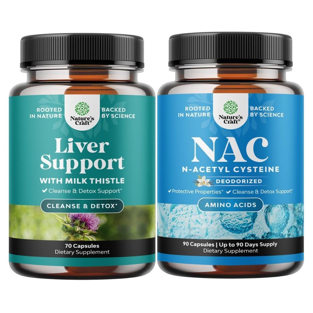 Bundle von Liver Cleanse Detox & Repair Formel und NAC Ergänzung N-Acetyl Cystein 600mg - Kräuter Liver Support Supplement mit Milchdistel - Hohe Absorption NAC 600 mg Kapseln Glutathione