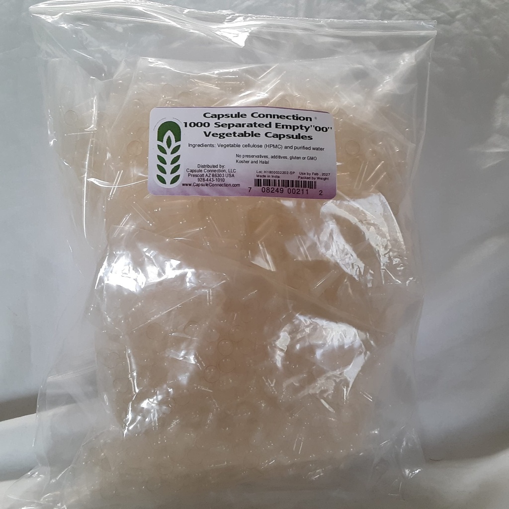 Kapselanschluss 1000 Getrennte leere Gemüse Kapseln, 00" Größe, Vegan & Vegetarische wiederverschließbare Tasche