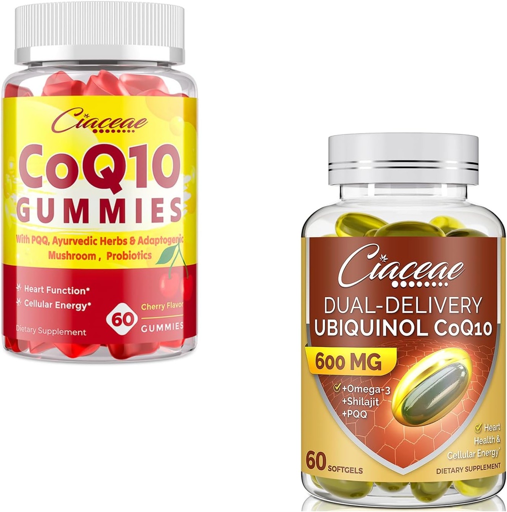 Ubiquinol CoQ10 600 MG 60 Softgels Bundle mit CoQ10 Gummis 400 MG 60 Count