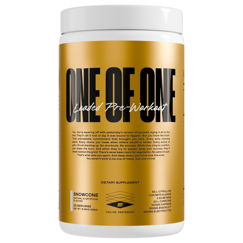 ONE OF ONE Loaded Pre-Workout – High-Stim Energy, Focus & Endurance mit EndoFloTM, Genius PureTM Alpha GPC, NeuroRushTM, Dynamine®, No Crash, Gluten Free – Snow Cone