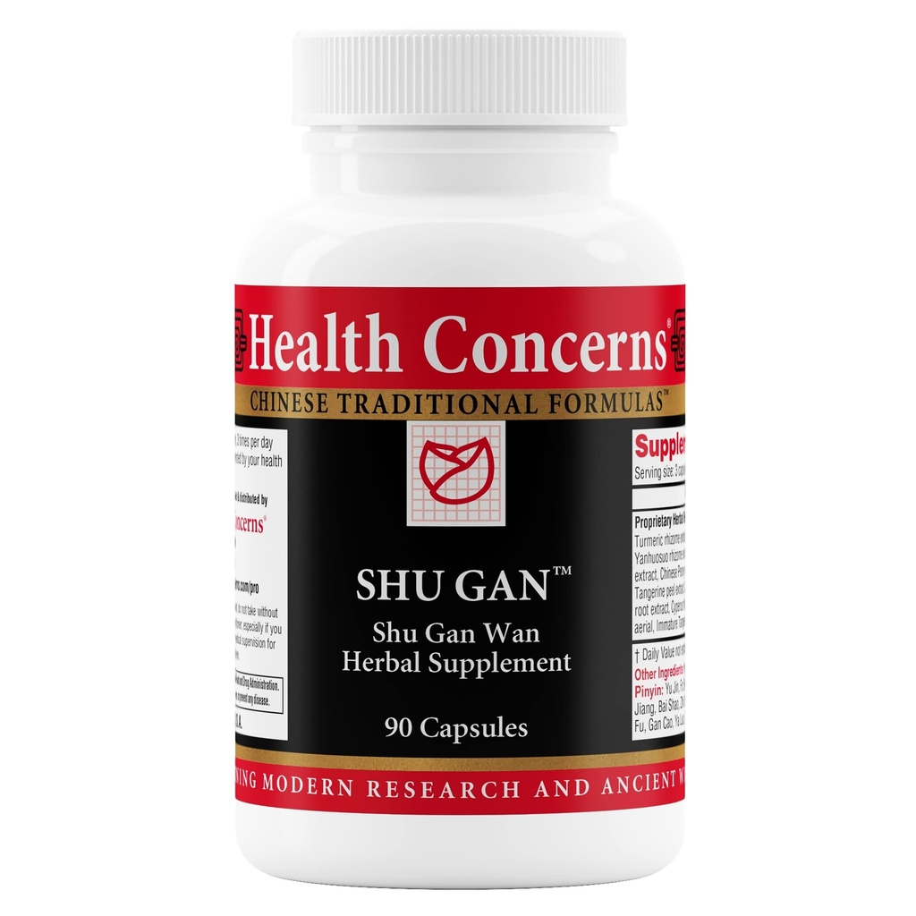 Health Concerns Shu Gan – Liver Support & Digestion Relief – Bloating, Nausea, Gut Health, Gallbladder & Gastric Balance – Chinesische Kräuterformel mit Kurkuma & Peony – 90 Kapseln