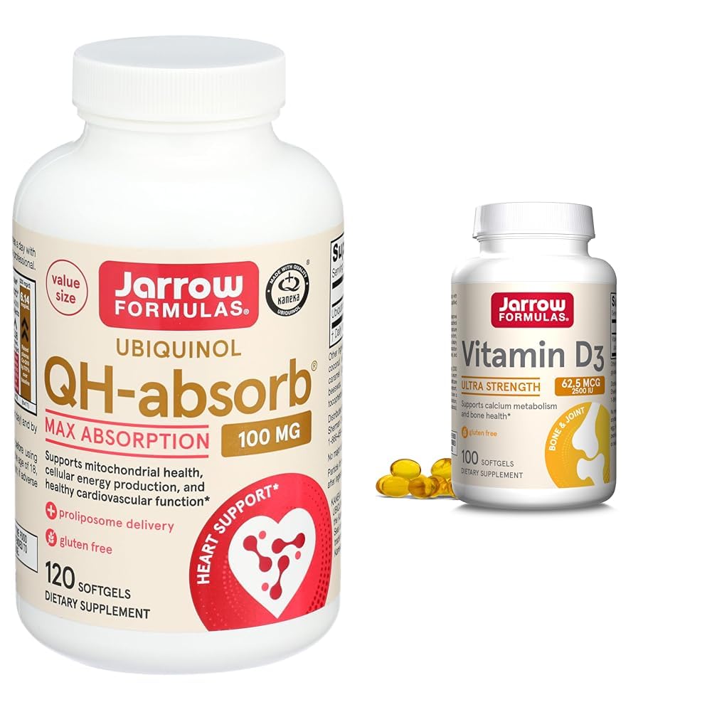 Jarrow Formulas QH-Absorb 100 mg Max Absorption - CoQ10 Ubiquinol & Vitamin D3 62.5 mcg (2.500 IU) - 100 Servierungen (Softgels)