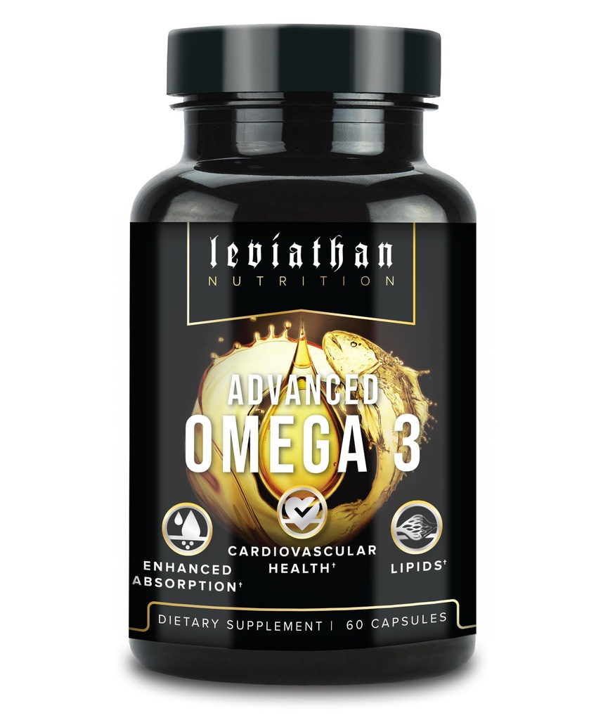 Leviathan Fischöl Omega 3 Kapseln | Premium Norwegian Omega 3 Fischöl für Herz, Gehirn, &amp; Immununterstützung | Superior Absorption Triple Stärke Fischöl Ergänzungen - Kostenlose Form EPA & DHA