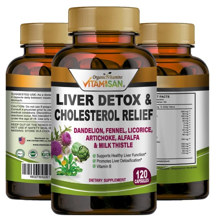 VITAMISAN Liver Cleanse Detox Ergänzungen mit Milch Thistle-Fennel-Alfalfa-Vitamin B-Artichoke-Dandelion Root Support Men & Women 120 Caps Detox Cleanse & Boost Immune