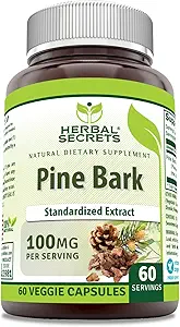 Herbal Secrets Pine Bark Extrakt Ergänzung | 100 Mg pro Servieren | 60 Veggie Kapseln | Non-GMO | Gluten-Free | Made in USA
