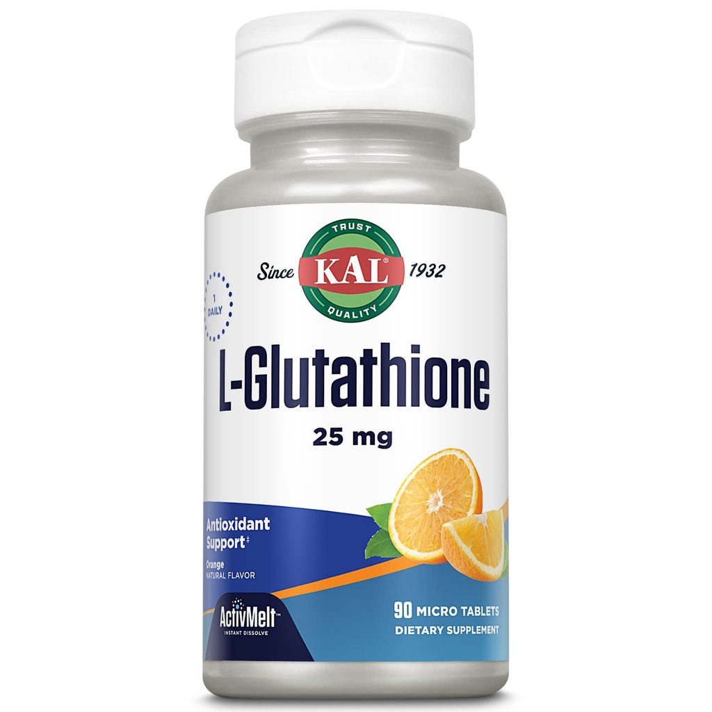 KAL L-Glutathion, Reduzierte Glutathion-Ergänzung, hohe Absorption Antioxidans, Orange Flavor Instant Dissolve ActivMelt, Vegetarisch, Lab Verified, 90 Servierungen, 90 Micro Tablets
