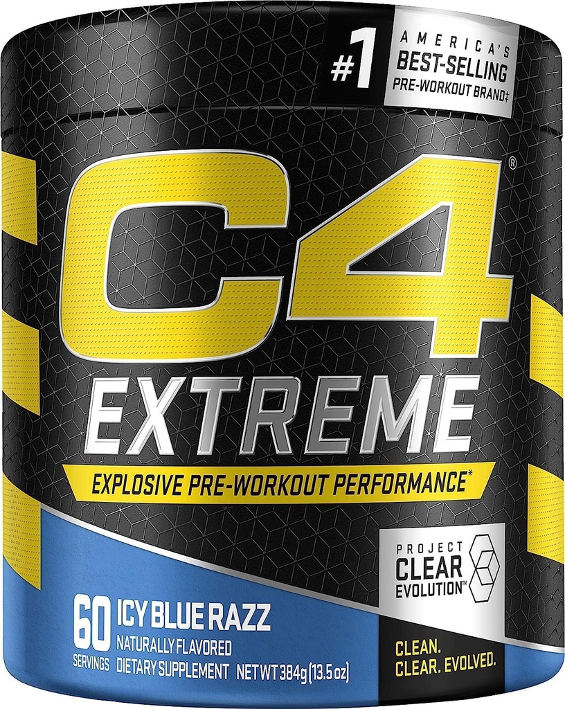 C4 Extreme Pre Workout Powder Icy Blue Razz | Preworkout Energy Supplement für Männer und Frauen | 200mg Koffein + Beta Alanine + Kreatin | 60 Servietten