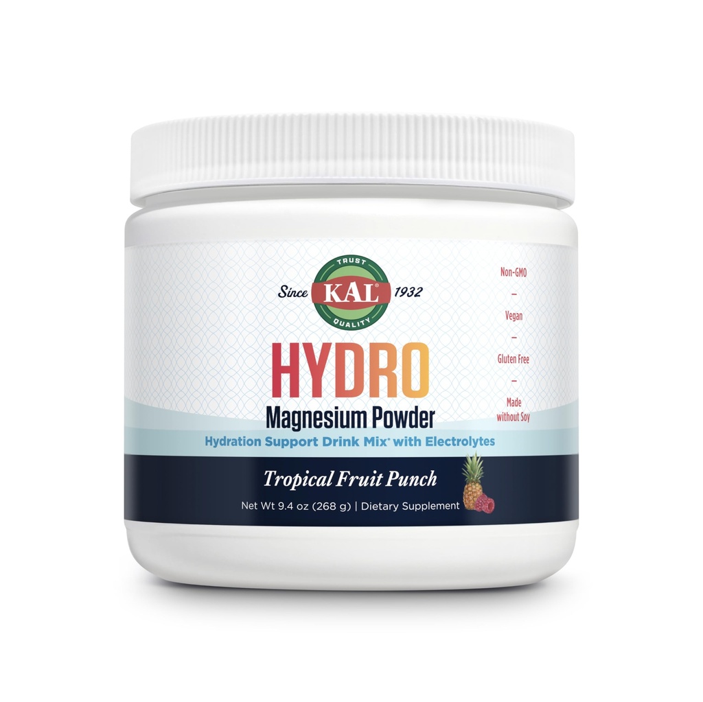 KAL Hydro Magnesium Plus Elektrolyte Pulver - Tropical Fruit Punch - Natrium, Chloride, Kaliumergänzung - Hydration & Cellular Energy Drink Mix - Kein Zucker - 60-Tag Garantie, 50 Servietten, 9.4 OZ