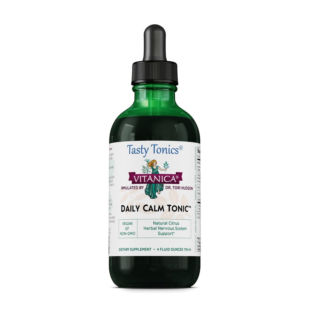 Vitanica Daily Calm Tonic, Natural Liquid Stress Relief Supplement, Dr. Formuliert, Organic Lemon Balm, Kava Kava und Passion Flower, für Frauen, Männer & Erwachsene, Vegan, 4 Unze (Daily Calm Tonic)