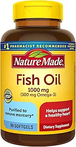 Fischöl 1000 mg, 90 Softgels, Omega 3 Supplement für Herzgesundheit,