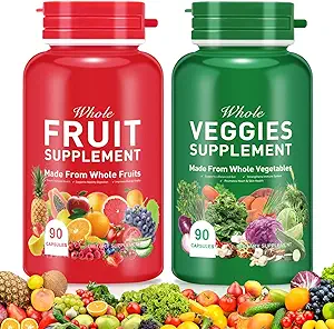 Frucht- und Gemüsezusatz Zutaten Natürlich – 90 Frucht- und 90 Veggiekapseln - Frische Superfood-Formel mit Vitaminen und Mineralstoffen, unterstützt Energieniveaus