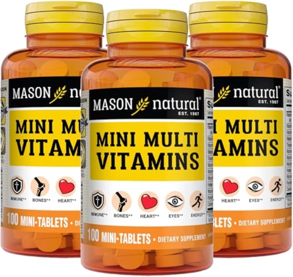 MASON NATURAL Mini Multi Vitamine, Vitamine A, C, D3, E, B1, B2, B3, B6, B12, Folat und Calcium für Gesamtgesundheit, 300 Tage Versorgung