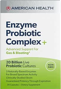 AMERICAN HEALTH Enzyme Probiotic Complex Plus, 20 Milliarden Mikroorganismen - Klinisch untersuchte Straße - Fortgeschrittene Unterstützung für Gas & Bloating* - Non-GMO - 30 Kapseln, 30 Gesamt Servietten