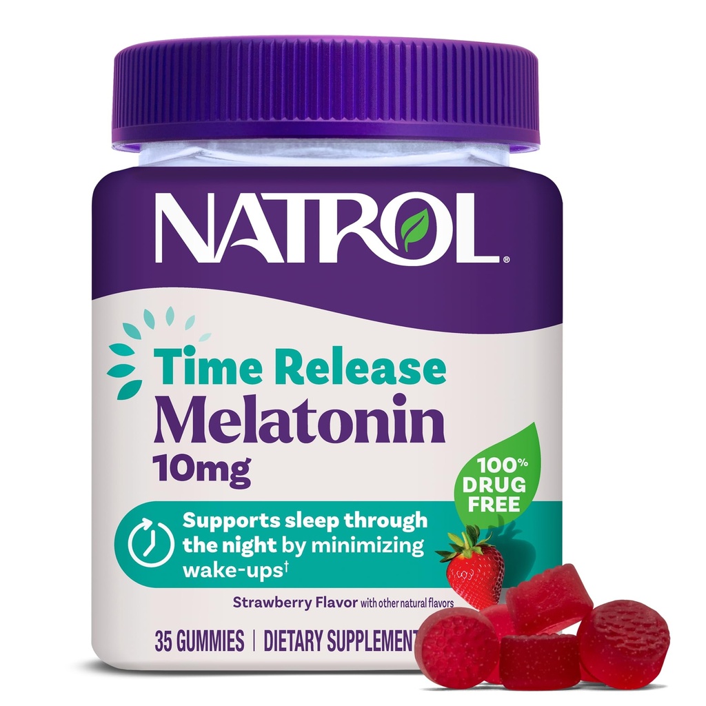 Natrol 10 mg Melatonin Gummis, Time Release Sleep Gummies für Erwachsene, Minimieren Wake Ups, Erdbeer-Flavored, 35 Count, 35 Day Supply