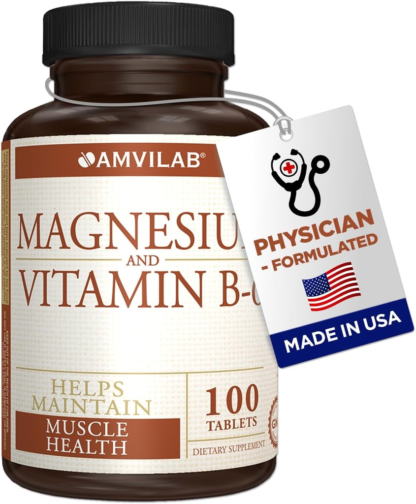 Magnesium und Vitamin B6 - Hilft Pflege Muskel-Gesundheit - unterstützt Gehirn-Gesundheit & Nerven-Funktion - Hilft tägliche Vitalität & Schlaf-Qualität - Erholungs-Boost - Nahrungsergänzung - 100 Tabletten