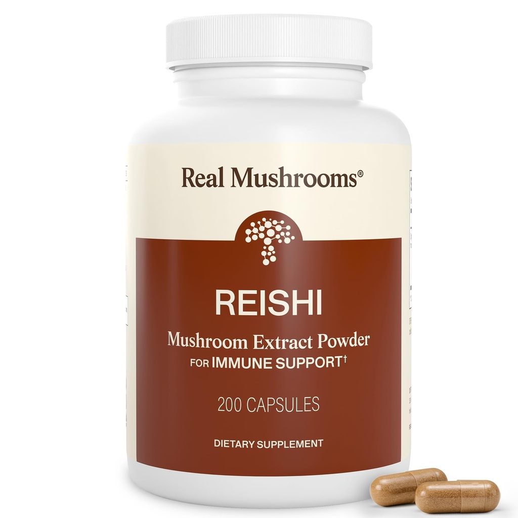 Echte Pilze Reishi Mushroom Capsules - Handpicked Organic Mushroom Extracts - Red Reishi for Tranquil Daily Wellness mit Verified Beta Glucans Vegan, Non-GMO, No Grain Fillers, 200 ct