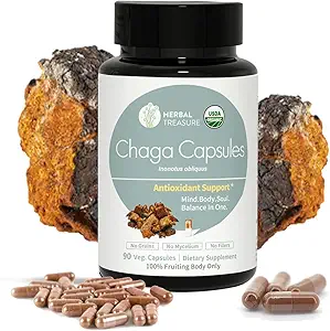 Kräuter Schatz Chaga Mushrooms Pulver Kapseln, Pilz-Ergänzung für Functional Mushrooms, Chaga Mushroom Kapseln für Energie, & Immununterstützung, Organische Pilz-Ergänzung 90 Caps