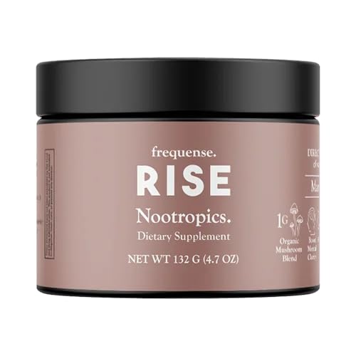 FREQUENSE - Rise Nootropic Tub - Mango Lemonade Flavor - unterstützt Brain Performance & Clarity - mit Pilzen, B Vitamine & Grün Kaffee - 132g