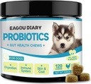 Eagou Diary Probiotics for Dogs - Dog Probiotics for Digestive Health, Gut Health Supplements mit Präbiotika, Ziegenmilch, Omega 3, Vitamine, Chews für Canine Diarrhea, Stomach, Gas Relief - 120 Ct