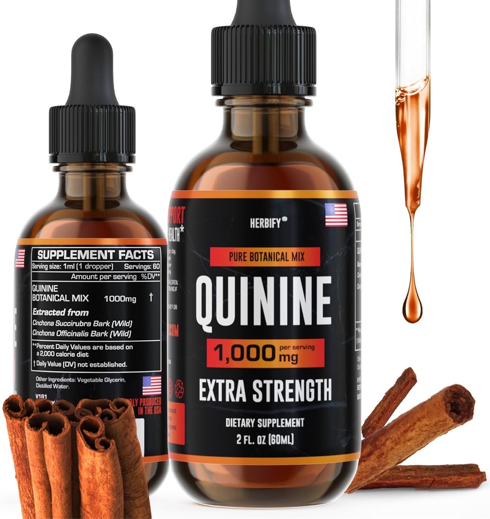HERBIFY Quinine Tincture - Quinine Liquid Extract for Healthy Digestion & Leg Cramp - Quinine Cinchona Supplement for Better Absorption - US Made Product - für Männer & Frauen 2oz (60ml)