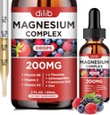 Triple Magnesium Complex Supplement, Magnesium Glycinat, Drreonat, Citrat Flüssigkeitstropfen 200mg mit Ashwagandha, CoQ10, Vitamin B6, C, D, Zink - Vegan Mix Berry Flavor