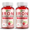 Eisenergänzungsgummis für Frauen, Männer & Kinder, 65mg Eisen & 250mg Vitamin C pro Servieren - Gesundes Blut, Energie & Immununterstützung Eisen Vitamin Gummy mit Folate, 2 Pack