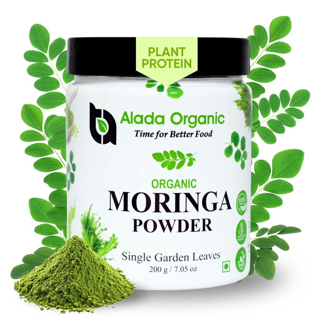 Moringa Powder Organic Certified Moringa Blatt Pulver, Moringa Oleifera - Reich an Antioxidantien und Immun Vitamin, Superfoods für Moringa Tee, Moringa Drink, Indien Grown, Vegan -7.05 OZ